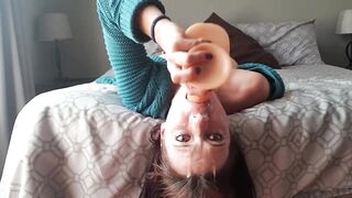 Upside down vibrator gag | deep throat