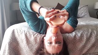 Upside down vibrator gag | deep throat