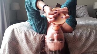 Upside down vibrator gag | deep throat
