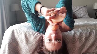 Upside down vibrator gag | deep throat