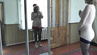 Naked Milf masturbates pussy with sister who lives inside mirror