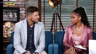 Ebony sports reporter shows a lot of leg