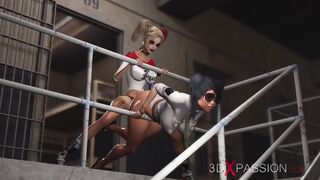 Harley Quinn Fucks Hard a Female Prison Warden with a Fake-Penis
