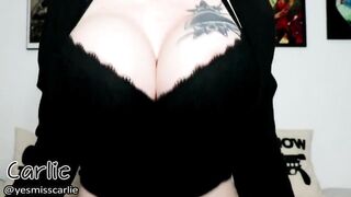Stroke your cock to my cleavage and cum all over