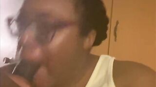 Nerdy BBW Gets a Mouth Full of Cum