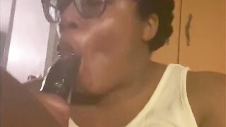 Nerdy BBW Gets a Mouth Full of Cum