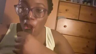 Nerdy BBW Gets a Mouth Full of Cum