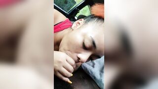 Co-worker Blowing Cock Red Blowjob Soak Mouth
