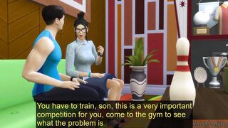 Japanese Cougar Helps Her Son Into The Gym To Motivate