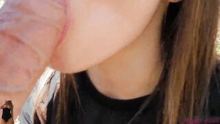 Stepbrother cum inside my mouth outside into woods