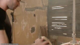 Wide stretched blonde anal fuck into bondage