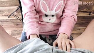 Hot Step sister teases and masturbates stepbrothers huge dick close