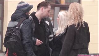 2 Hot blonde bitches catching guy with huge rough penis