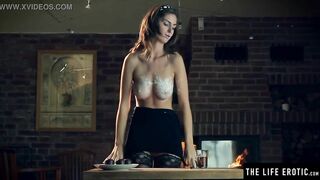 beauty hot women smears cream all over her huge titted