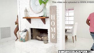 Ebony mom catches her man jerking off watching porn and
