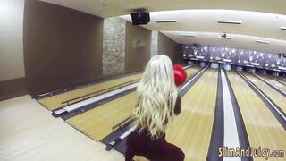 Big Boobed long booty blonde 18 yo gets oiled up