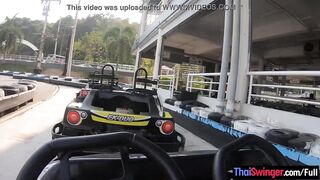 Huge fake melons amateur Thai 19 year old go karting and sex