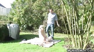 Her husband fucks big boobed blonde mother into law outdoor