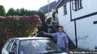 Her husband fucks big boobed blonde mother into law outdoor