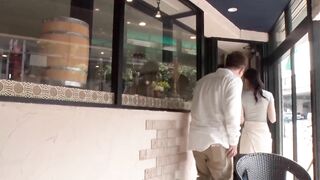 No bra! ?? A tiny melons sexy clerk gets excited