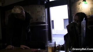 Bro picks up long melons older old into the bar
