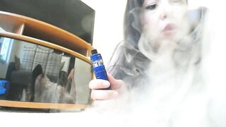 Smoking bondage with large brown vibrator hand job!
