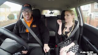 Angry british Beauty rides her real driving instructor into vehicle