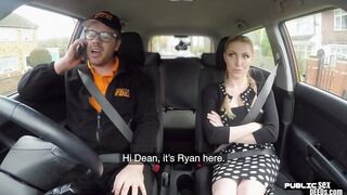 Angry british Beauty rides her real driving instructor into vehicle