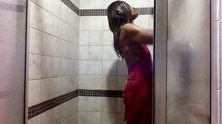Red Haired MoistHer Pink Lace shower play underwear