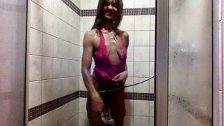 Red Haired MoistHer Pink Lace shower play underwear