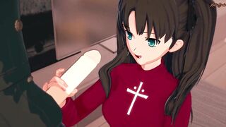 Tohsaka Rin does sixty-nine before rides dick on the sofa