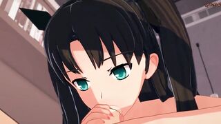 Tohsaka Rin does sixty-nine before rides dick on the sofa