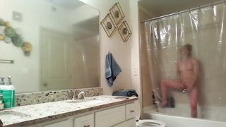 Voyeur cunt with mouth taking photos and masturbating in the sho