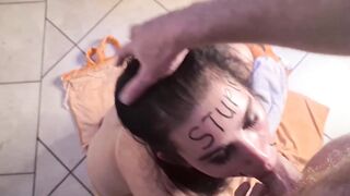 Stupid whore gets brutal face nailed | slapped | spat and pissed