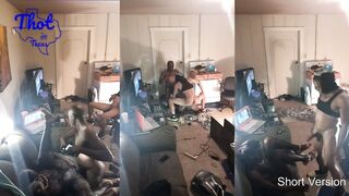 two African Men Tag Team Camgirl cougar Hoe Spitroast Train Movie Shoot