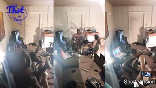 two African Men Tag Team Camgirl cougar Hoe Spitroast Train Movie Shoot
