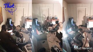 two African Men Tag Team Camgirl cougar Hoe Spitroast Train Movie Shoot