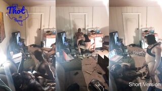 two African Men Tag Team Camgirl cougar Hoe Spitroast Train Movie Shoot