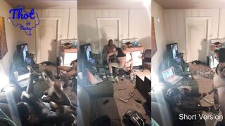 two African Men Tag Team Camgirl cougar Hoe Spitroast Train Movie Shoot
