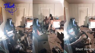 two African Men Tag Team Camgirl cougar Hoe Spitroast Train Movie Shoot