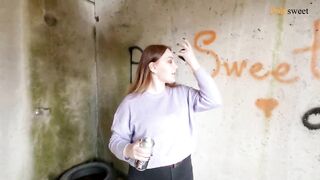 Painted graffiti and fuck next to a motorcyclist (Russian, cum