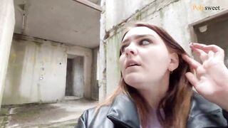 Painted graffiti and fuck next to a motorcyclist (Russian, cum