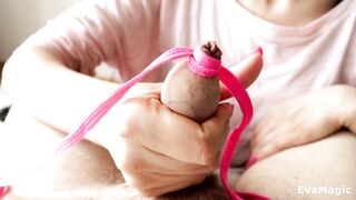 FETISH BOUND PENIS AND NUTS - FEM DOM EDGING HAND JOB