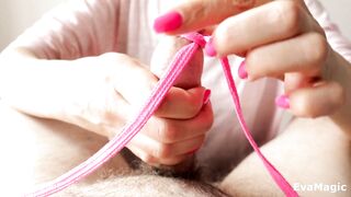 FETISH BOUND PENIS AND NUTS - FEM DOM EDGING HAND JOB