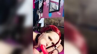 Little miss Ride Hood Plugged up and Cocking 7in Penis
