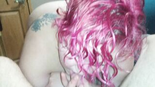 Short Pink Haired BBW Blows Penis of Amputee then Squirts all over