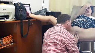 INSIDE OFFICE Lady Boss and Employee Cunt Lick