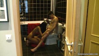 Amateur chick blows and fucks rod into bathroom ( Ydevi.com