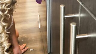 Black Maid Squirt all over Kitchen Floor and Clean up after Follow