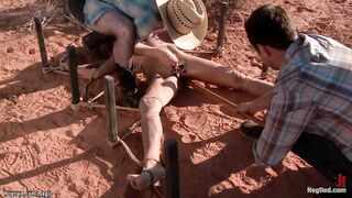 Hitchhiker hogtied into the desert